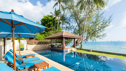 Beachfront quiet 4-bedrooms sunset side villa in Lipa Noi beach (private beach, private tennis court on private area, with massage and reading room, separate bedroom w/kitchen for nanny)