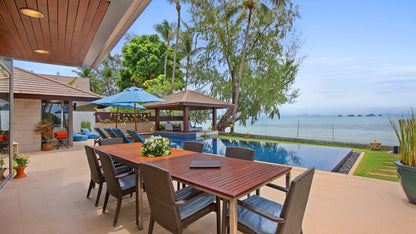 Beachfront quiet 4-bedrooms sunset side villa in Lipa Noi beach (private beach, private tennis court on private area, with massage and reading room, separate bedroom w/kitchen for nanny)