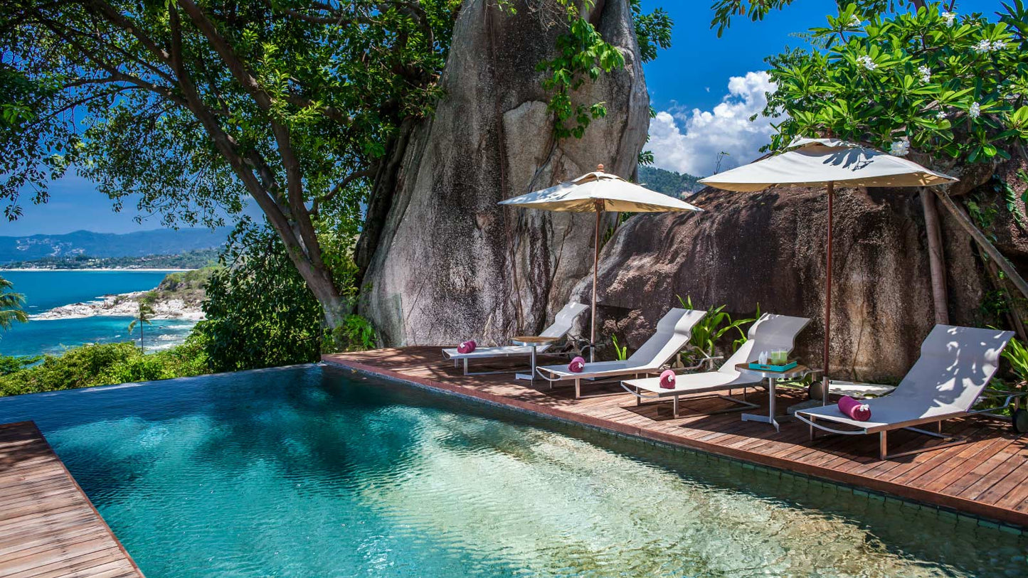 Seaview "Rock House" 5-bedrooms 2-storey villa on the rock in Bophut (Sunset and sunrise side, 300 meters to the beach, cinema room, yoga terrace)