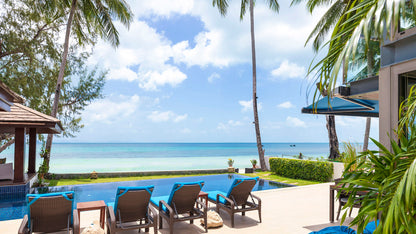 Beachfront quiet 4-bedrooms sunset side villa in Lipa Noi beach (private beach, private tennis court on private area, with massage and reading room, separate bedroom w/kitchen for nanny)