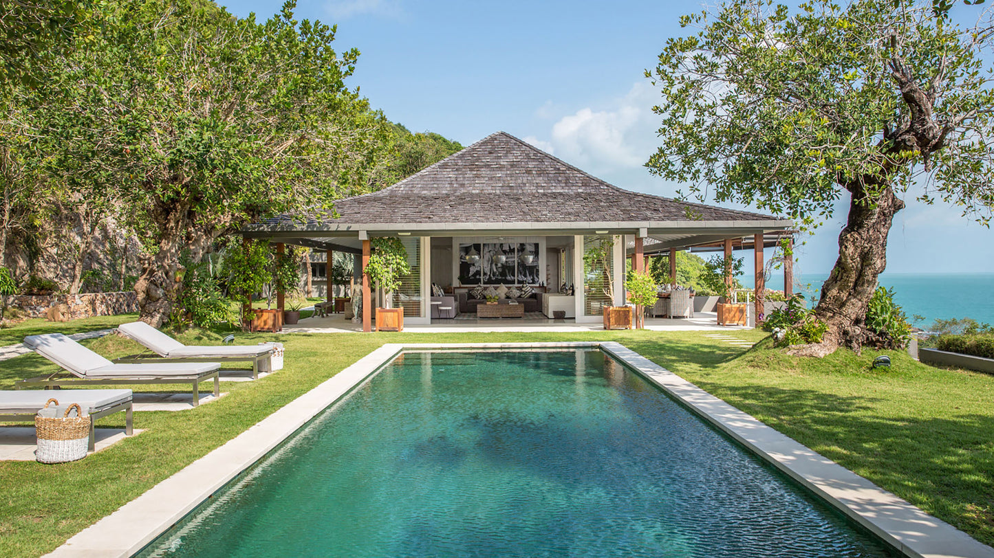 Seaview 6-bedrooms sunset side villa on the rock in Taling Ngam beach (up to 60 guest events, big bedrooms, clifftop infinity pool, private big gym, huge living room)