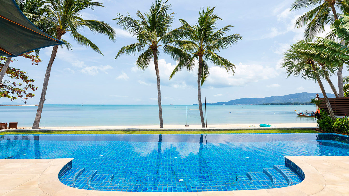 Beachfront 5-bedrooms sunset side villa in Lipa Noi beach (private beach, can be combined with neighbour 5bd villa, private tennis court on private area)