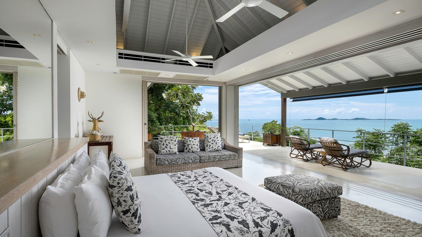 Seaview 6-bedrooms sunset side villa on the rock in Taling Ngam beach (up to 60 guest events, big bedrooms, clifftop infinity pool, private big gym, huge living room)