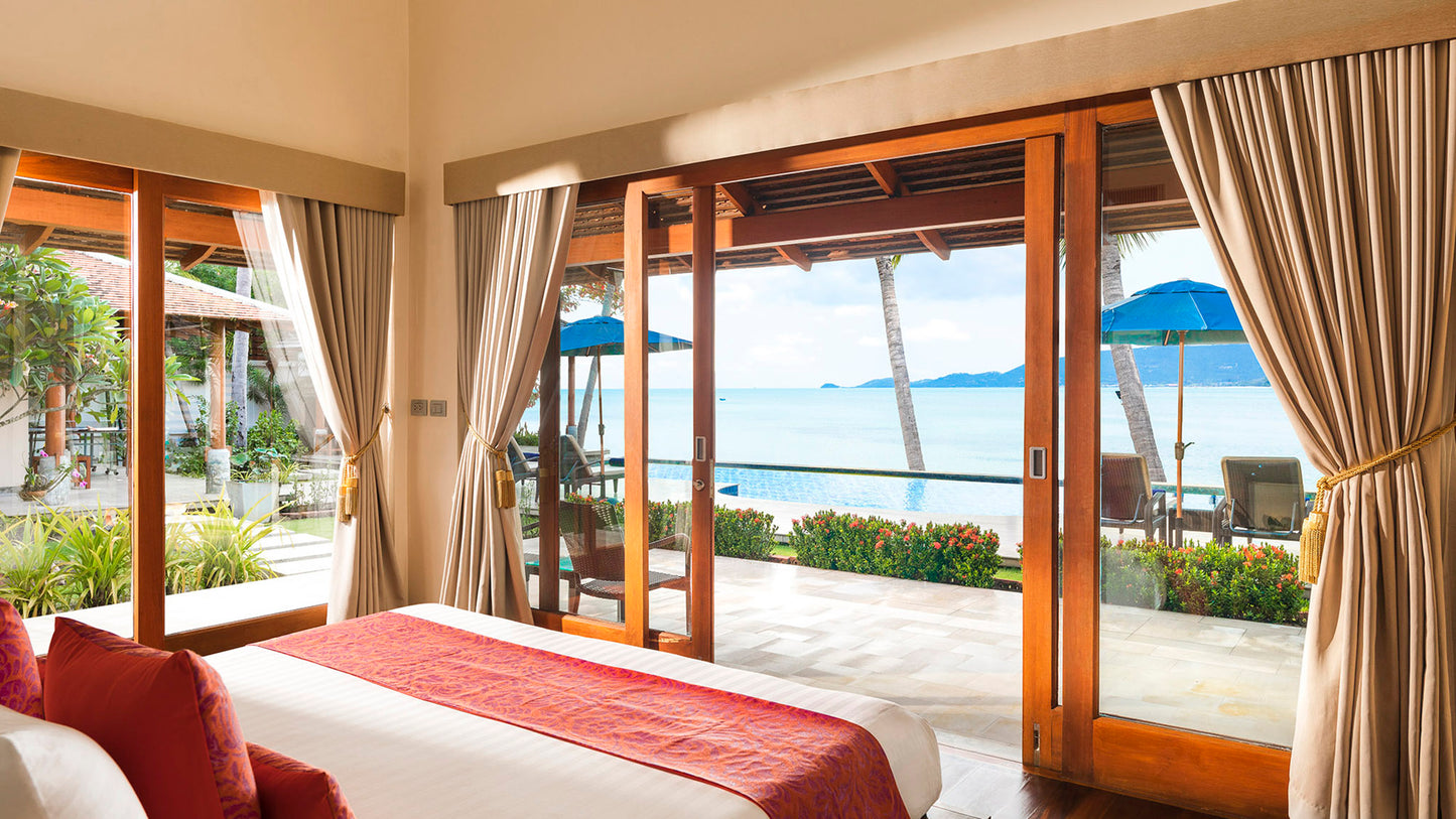 Beachfront 5-bedrooms sunset side villa in Lipa Noi beach (private beach, can be combined with neighbour 5bd villa, private tennis court on private area)