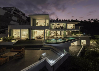 Seaview 6-bedrooms 5 level villa on the rock in Bophut (infinity pool, game room, own cinema and gym, large living room)