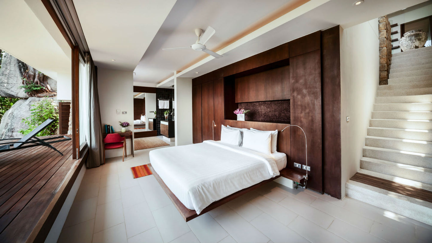 Seaview "Rock House" 5-bedrooms 2-storey villa on the rock in Bophut (Sunset and sunrise side, 300 meters to the beach, cinema room, yoga terrace)