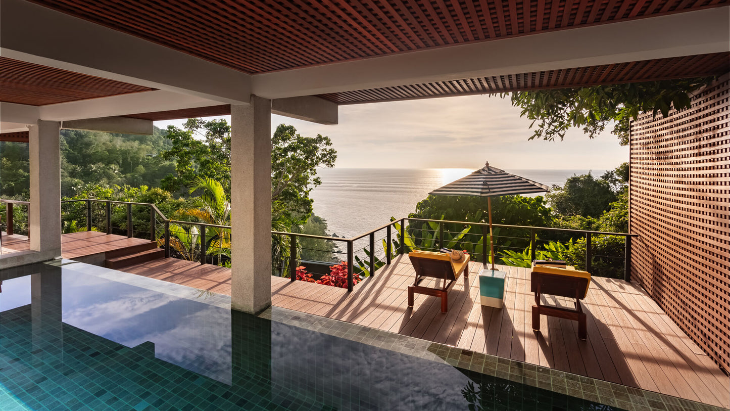 Seaview 5-bedrooms cliff villa in Kamala beach (Steam room, Bathtub & coffee machine and pool access in every bd, private gym, Biliard, Karaoke room, with access to the beach)