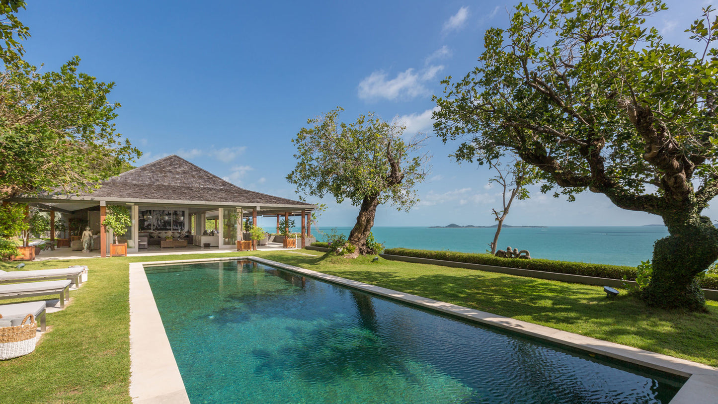 Seaview 6-bedrooms sunset side villa on the rock in Taling Ngam beach (up to 60 guest events, big bedrooms, clifftop infinity pool, private big gym, huge living room)