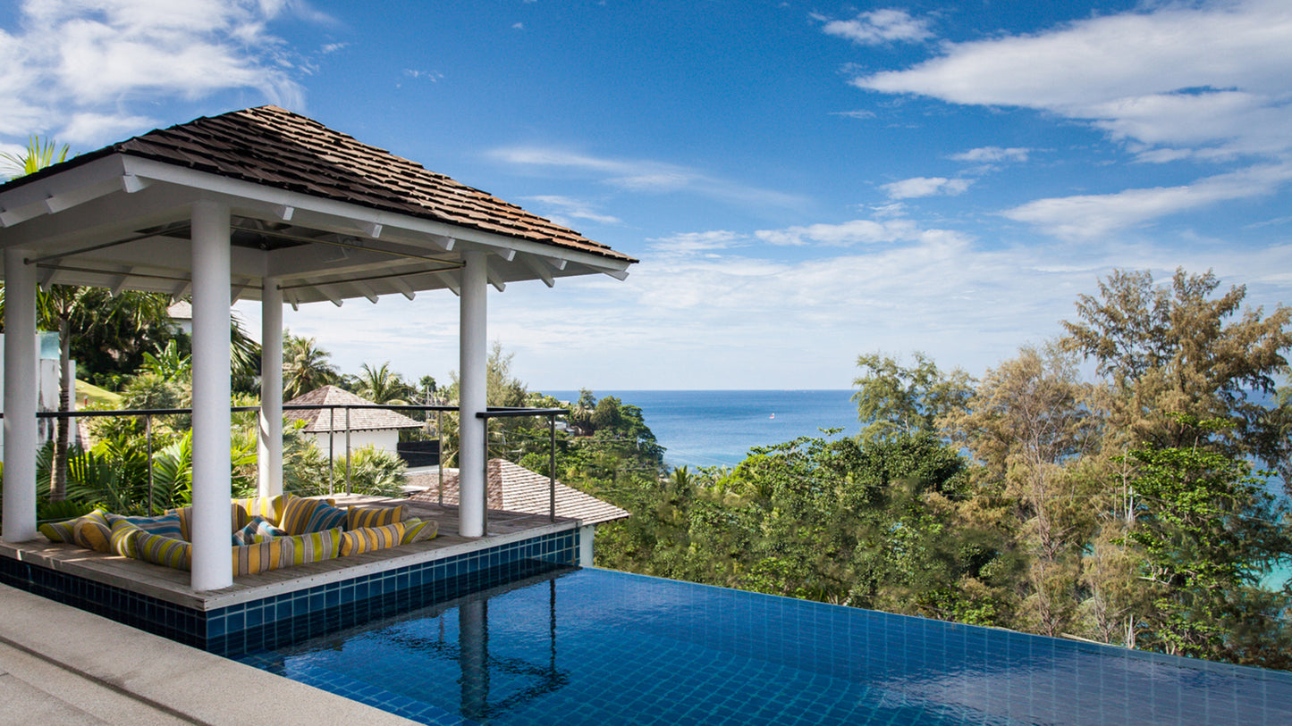 Seaview panoramic hillside 4-bedrooms villa in Surin beach (roof top, jacuzzi, 9-metre infinity pool, shade sala, fully staffed, thai chef)